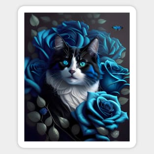 Cat with Roses - Modern digital art Sticker